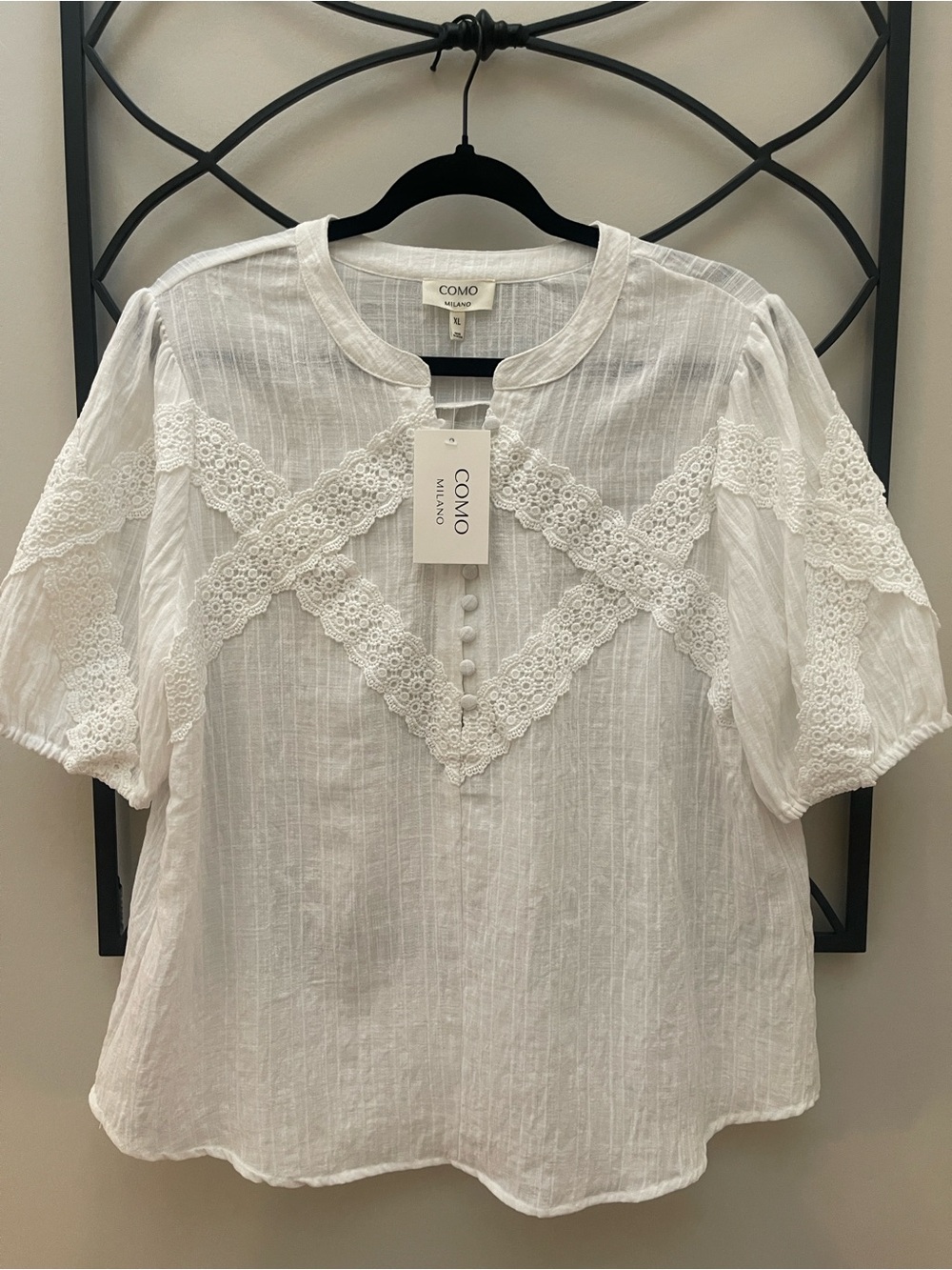 White Lace-Trim Cotton Blouse